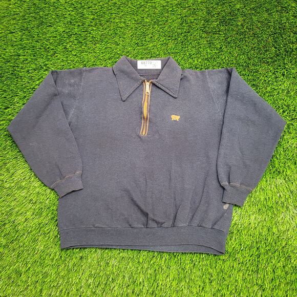 Vintage 80s Hands-Off 1/4 Zip Collard Sweater Womens L 20x21 Boxy Cropped USA - Picture 1 of 10